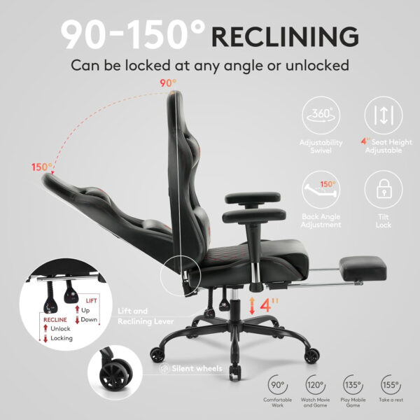Gaming Chair Breathable Fabric,Computer Office Chair with Footrest,Massage Lumbar Support and Gel Pad,Ergonomic Reclining Gamer Chair with Adjustable Armrests and Spring Cushion Beige