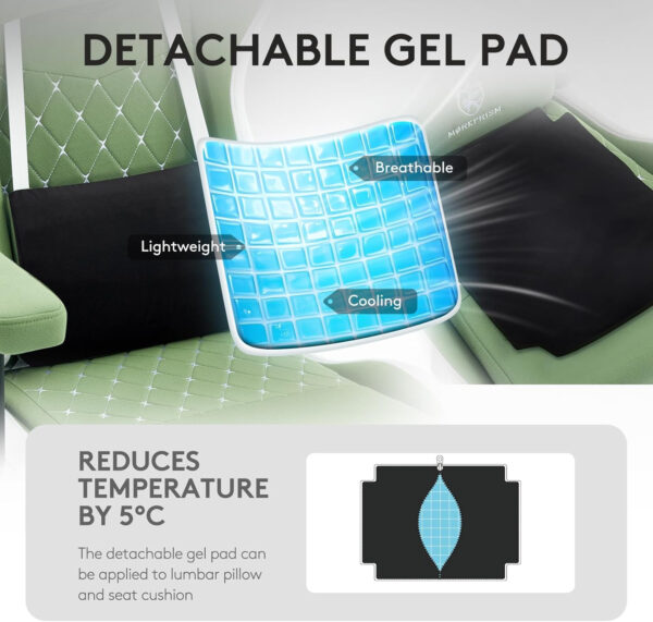 Gaming Chair Breathable Fabric,Computer Office Chair with Footrest,Massage Lumbar Support and Gel Pad,Ergonomic Reclining Gamer Chair with Adjustable Armrests and Spring Cushion Beige