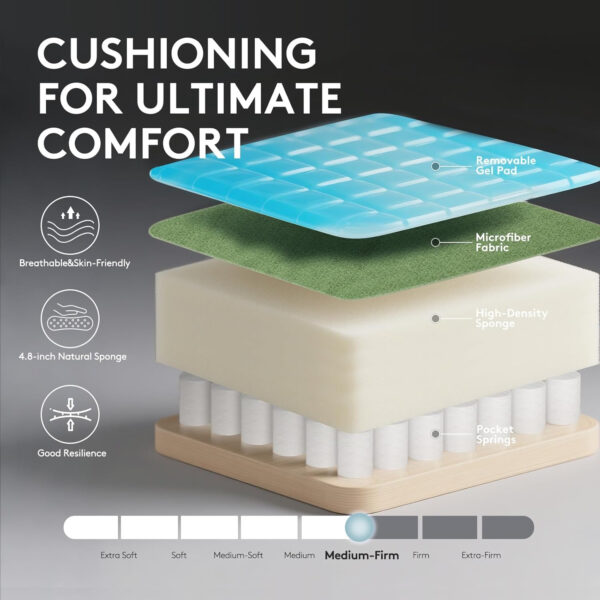 Gaming Chair Breathable Fabric,Computer Office Chair with Footrest,Massage Lumbar Support and Gel Pad,Ergonomic Reclining Gamer Chair with Adjustable Armrests and Spring Cushion Beige