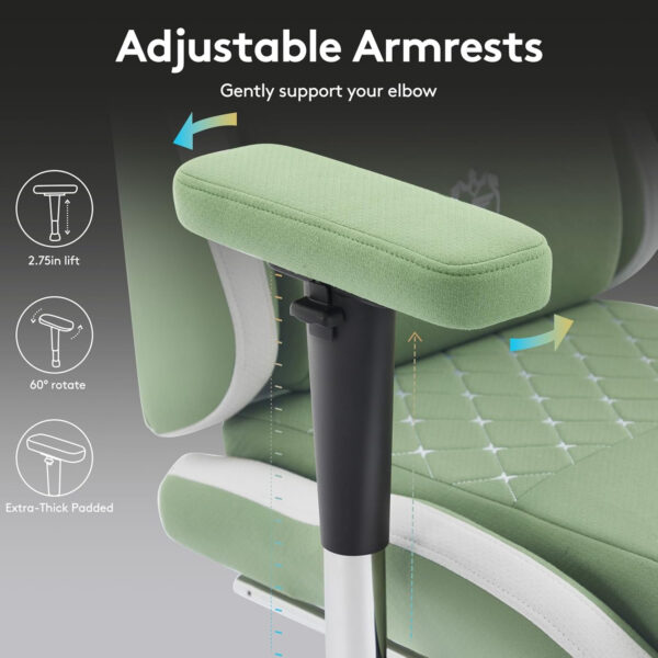 Gaming Chair Breathable Fabric,Computer Office Chair with Footrest,Massage Lumbar Support and Gel Pad,Ergonomic Reclining Gamer Chair with Adjustable Armrests and Spring Cushion Beige