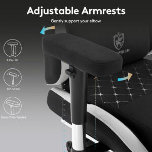 Gaming Chair Breathable Fabric,Computer Office Chair with Footrest,Massage Lumbar Support and Gel Pad,Ergonomic Reclining Gamer Chair with Adjustable Armrests and Spring Cushion Beige