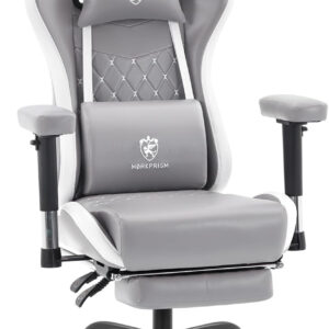 Gaming Chair Breathable Fabric,Computer Office Chair with Footrest,Massage Lumbar Support and Gel Pad,Ergonomic Reclining Gamer Chair with Adjustable Armrests and Spring Cushion Beige