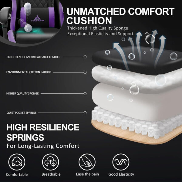 White Gaming Chair,Ergonomic Massage Computer Office Desk Chair with Footrest,Pocket Spring Cushion,Reclining Leather Adjustable Gamer Chair with Headrest and Lumbar Support,White