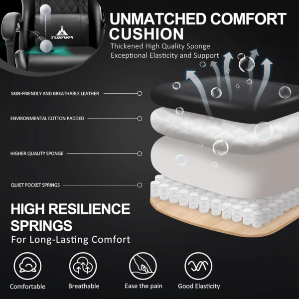 White Gaming Chair,Ergonomic Massage Computer Office Desk Chair with Footrest,Pocket Spring Cushion,Reclining Leather Adjustable Gamer Chair with Headrest and Lumbar Support,White