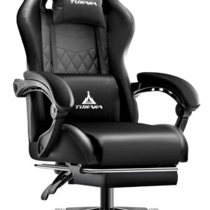 White Gaming Chair,Ergonomic Massage Computer Office Desk Chair with Footrest,Pocket Spring Cushion,Reclining Leather Adjustable Gamer Chair with Headrest and Lumbar Support,White