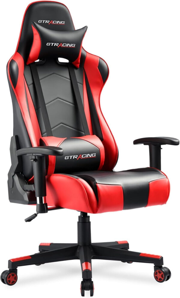 GTRACING Gaming Chair Racing Office Computer Ergonomic Video Game Chair Backrest and Seat Height Adjustable Swivel Recliner with Headrest and Lumbar Pillow Esports Chair (Red)