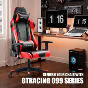 GTRACING Gaming Chair Racing Office Computer Ergonomic Video Game Chair Backrest and Seat Height Adjustable Swivel Recliner with Headrest and Lumbar Pillow Esports Chair (Red)