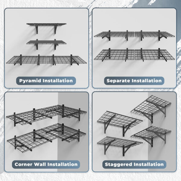 68883221adfbe9f7bcc85f4510336b92ad408f820285054298f75.jpg 4 Pack Heavy Duty Garage Wall Shelving Set (2x3ft), Wall Mounted Garage Shelves 1000lbs Capacity, 24"x72" Shelf Storage Rack Floating Shelves, Black