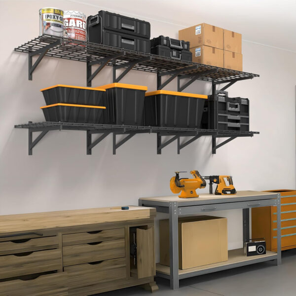 6888322698a5a5749eb12a86218f68274d90f09b6249e15bb2159.jpg 4 Pack Heavy Duty Garage Wall Shelving Set (2x3ft), Wall Mounted Garage Shelves 1000lbs Capacity, 24"x72" Shelf Storage Rack Floating Shelves, Black