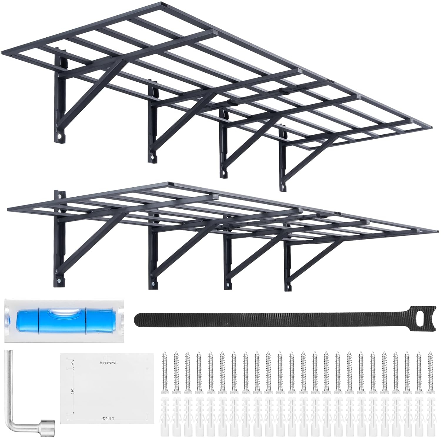 VEVOR Garage Shelving Wall Mounted, 2 x 6 ft Heavy Duty Shelves, 1600 lbs Load Capacity Storage Rack Floating Pack, Suitable for Shop, Shed, Storage, Black (HL2472)