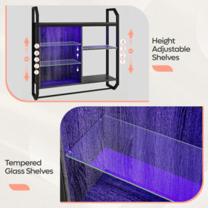 Bestier LED Gaming Floating Shelves, 34" Wall Mounted Shelf Pipe Shelves Hanging Display Rack Bookshelf with 6 S-Hook, Gaming Room Decor Wine Coffee Bar, Black Carbon Fiber