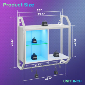 Bestier LED Gaming Floating Shelves, 34" Wall Mounted Shelf Pipe Shelves Hanging Display Rack Bookshelf with 6 S-Hook, Gaming Room Decor Wine Coffee Bar, Black Carbon Fiber