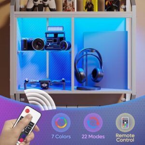 Bestier LED Gaming Floating Shelves, 34" Wall Mounted Shelf Pipe Shelves Hanging Display Rack Bookshelf with 6 S-Hook, Gaming Room Decor Wine Coffee Bar, Black Carbon Fiber