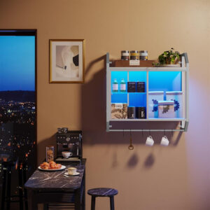 Bestier LED Gaming Floating Shelves, 34" Wall Mounted Shelf Pipe Shelves Hanging Display Rack Bookshelf with 6 S-Hook, Gaming Room Decor Wine Coffee Bar, Black Carbon Fiber