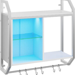 Bestier LED Gaming Floating Shelves, 34" Wall Mounted Shelf Pipe Shelves Hanging Display Rack Bookshelf with 6 S-Hook, Gaming Room Decor Wine Coffee Bar, Black Carbon Fiber