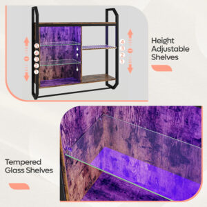 Bestier LED Gaming Floating Shelves, 34" Wall Mounted Shelf Pipe Shelves Hanging Display Rack Bookshelf with 6 S-Hook, Gaming Room Decor Wine Coffee Bar, Black Carbon Fiber