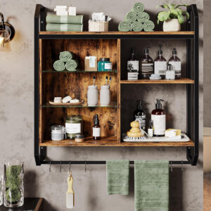 Bestier LED Gaming Floating Shelves, 34" Wall Mounted Shelf Pipe Shelves Hanging Display Rack Bookshelf with 6 S-Hook, Gaming Room Decor Wine Coffee Bar, Black Carbon Fiber