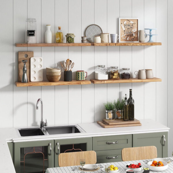 Rustic Elm Wood Floating Shelves for Wall, Live Edge 24"W x 9.2"D x 1.4"H, Set of 2 with Invisible Bracket, Wall Mounted Storage Shelves for Living Room Bedroom Kitchen Bathroom Decor, Natural Finish