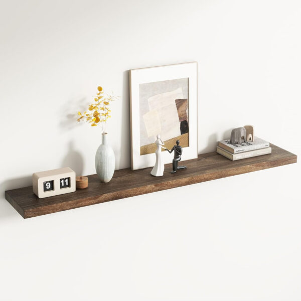 Rustic Elm Wood Floating Shelves for Wall, Live Edge 24"W x 9.2"D x 1.4"H, Set of 2 with Invisible Bracket, Wall Mounted Storage Shelves for Living Room Bedroom Kitchen Bathroom Decor, Natural Finish