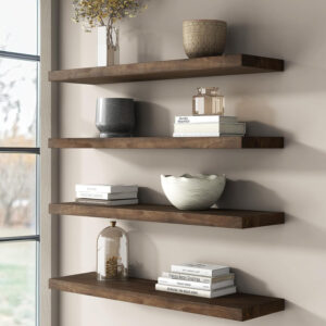 Rustic Elm Wood Floating Shelves for Wall, Live Edge 24"W x 9.2"D x 1.4"H, Set of 2 with Invisible Bracket, Wall Mounted Storage Shelves for Living Room Bedroom Kitchen Bathroom Decor, Natural Finish