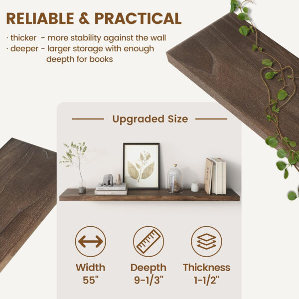 Rustic Elm Wood Floating Shelves for Wall, Live Edge 24"W x 9.2"D x 1.4"H, Set of 2 with Invisible Bracket, Wall Mounted Storage Shelves for Living Room Bedroom Kitchen Bathroom Decor, Natural Finish