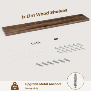 Rustic Elm Wood Floating Shelves for Wall, Live Edge 24"W x 9.2"D x 1.4"H, Set of 2 with Invisible Bracket, Wall Mounted Storage Shelves for Living Room Bedroom Kitchen Bathroom Decor, Natural Finish