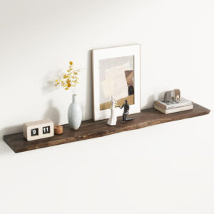 Rustic Elm Wood Floating Shelves for Wall, Live Edge 24"W x 9.2"D x 1.4"H, Set of 2 with Invisible Bracket, Wall Mounted Storage Shelves for Living Room Bedroom Kitchen Bathroom Decor, Natural Finish