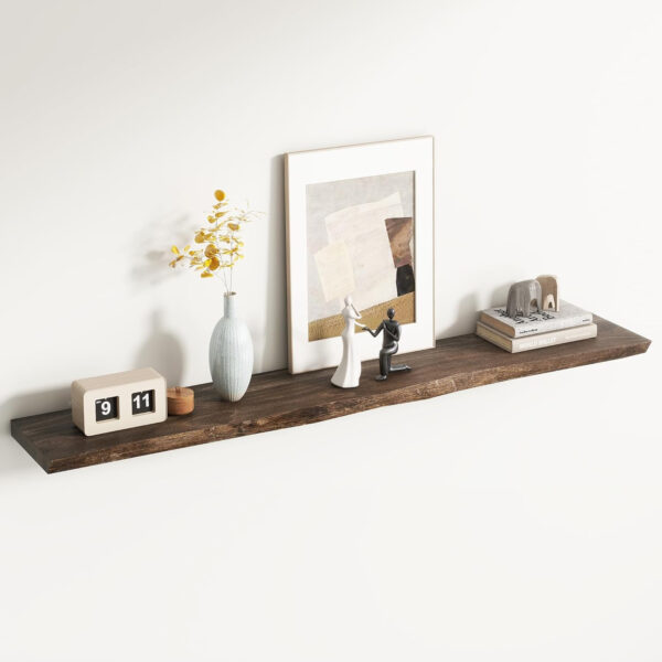 Rustic Elm Wood Floating Shelves for Wall, Live Edge 24"W x 9.2"D x 1.4"H, Set of 2 with Invisible Bracket, Wall Mounted Storage Shelves for Living Room Bedroom Kitchen Bathroom Decor, Natural Finish