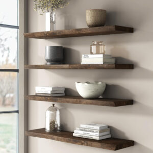 Rustic Elm Wood Floating Shelves for Wall, Live Edge 24"W x 9.2"D x 1.4"H, Set of 2 with Invisible Bracket, Wall Mounted Storage Shelves for Living Room Bedroom Kitchen Bathroom Decor, Natural Finish