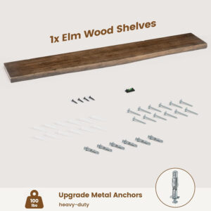 Rustic Elm Wood Floating Shelves for Wall, Live Edge 24"W x 9.2"D x 1.4"H, Set of 2 with Invisible Bracket, Wall Mounted Storage Shelves for Living Room Bedroom Kitchen Bathroom Decor, Natural Finish