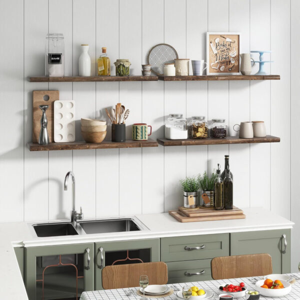 Rustic Elm Wood Floating Shelves for Wall, Live Edge 24"W x 9.2"D x 1.4"H, Set of 2 with Invisible Bracket, Wall Mounted Storage Shelves for Living Room Bedroom Kitchen Bathroom Decor, Natural Finish