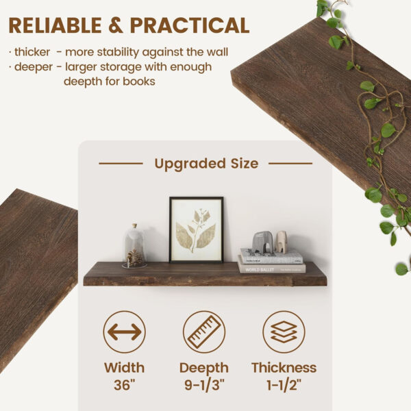 Rustic Elm Wood Floating Shelves for Wall, Live Edge 24"W x 9.2"D x 1.4"H, Set of 2 with Invisible Bracket, Wall Mounted Storage Shelves for Living Room Bedroom Kitchen Bathroom Decor, Natural Finish