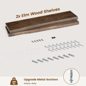 Rustic Elm Wood Floating Shelves for Wall, Live Edge 24"W x 9.2"D x 1.4"H, Set of 2 with Invisible Bracket, Wall Mounted Storage Shelves for Living Room Bedroom Kitchen Bathroom Decor, Natural Finish
