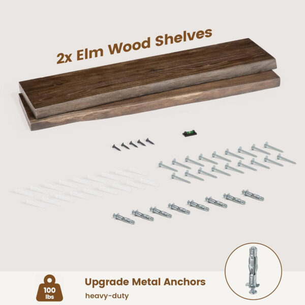 Rustic Elm Wood Floating Shelves for Wall, Live Edge 24"W x 9.2"D x 1.4"H, Set of 2 with Invisible Bracket, Wall Mounted Storage Shelves for Living Room Bedroom Kitchen Bathroom Decor, Natural Finish