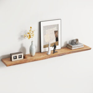 Rustic Elm Wood Floating Shelves for Wall, Live Edge 24"W x 9.2"D x 1.4"H, Set of 2 with Invisible Bracket, Wall Mounted Storage Shelves for Living Room Bedroom Kitchen Bathroom Decor, Natural Finish