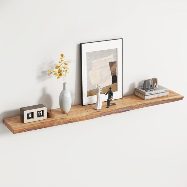 Rustic Elm Wood Floating Shelves for Wall, Live Edge 24"W x 9.2"D x 1.4"H, Set of 2 with Invisible Bracket, Wall Mounted Storage Shelves for Living Room Bedroom Kitchen Bathroom Decor, Natural Finish