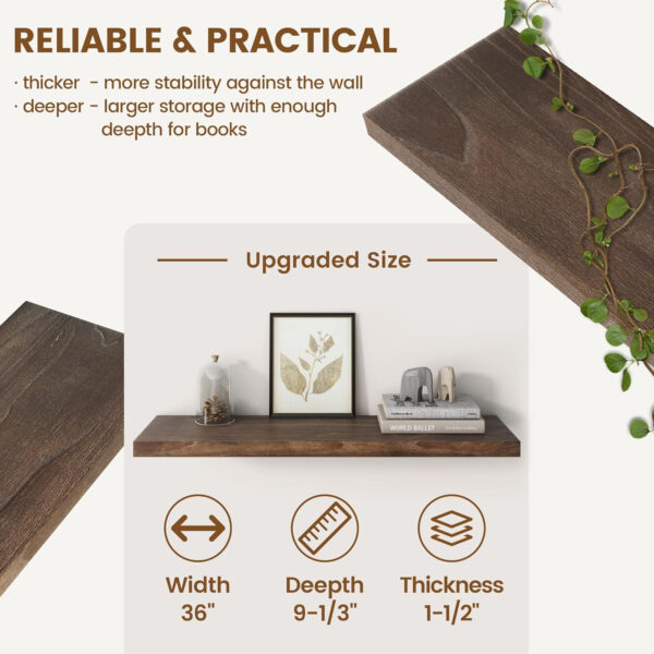 Rustic Elm Wood Floating Shelves for Wall, Live Edge 24"W x 9.2"D x 1.4"H, Set of 2 with Invisible Bracket, Wall Mounted Storage Shelves for Living Room Bedroom Kitchen Bathroom Decor, Natural Finish