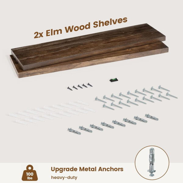 Rustic Elm Wood Floating Shelves for Wall, Live Edge 24"W x 9.2"D x 1.4"H, Set of 2 with Invisible Bracket, Wall Mounted Storage Shelves for Living Room Bedroom Kitchen Bathroom Decor, Natural Finish