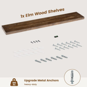 Rustic Elm Wood Floating Shelves for Wall, Live Edge 24"W x 9.2"D x 1.4"H, Set of 2 with Invisible Bracket, Wall Mounted Storage Shelves for Living Room Bedroom Kitchen Bathroom Decor, Natural Finish