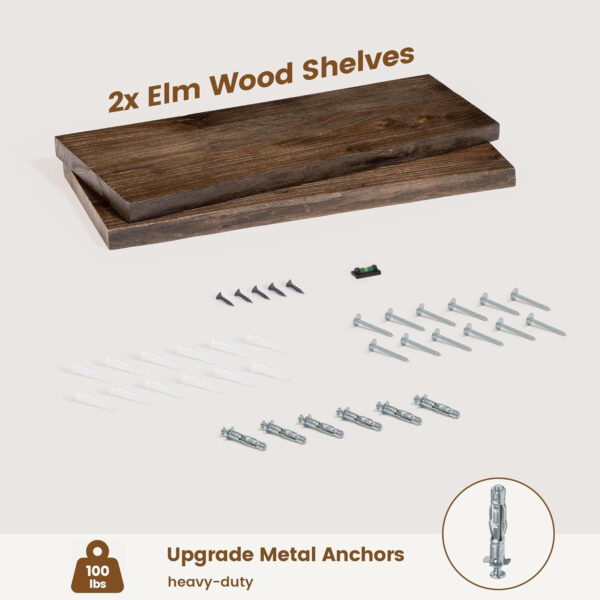 Rustic Elm Wood Floating Shelves for Wall, Live Edge 24"W x 9.2"D x 1.4"H, Set of 2 with Invisible Bracket, Wall Mounted Storage Shelves for Living Room Bedroom Kitchen Bathroom Decor, Natural Finish