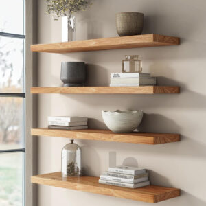 Rustic Elm Wood Floating Shelves for Wall, Live Edge 24"W x 9.2"D x 1.4"H, Set of 2 with Invisible Bracket, Wall Mounted Storage Shelves for Living Room Bedroom Kitchen Bathroom Decor, Natural Finish