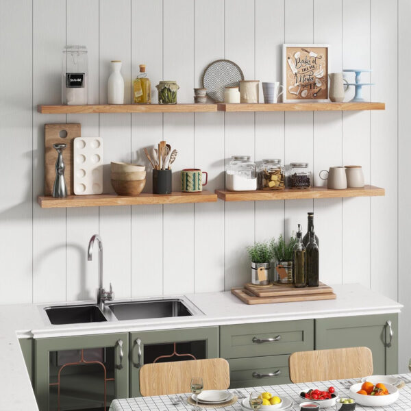 Rustic Elm Wood Floating Shelves for Wall, Live Edge 24"W x 9.2"D x 1.4"H, Set of 2 with Invisible Bracket, Wall Mounted Storage Shelves for Living Room Bedroom Kitchen Bathroom Decor, Natural Finish