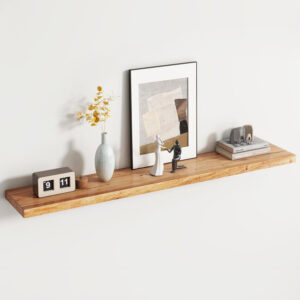 Rustic Elm Wood Floating Shelves for Wall, Live Edge 24"W x 9.2"D x 1.4"H, Set of 2 with Invisible Bracket, Wall Mounted Storage Shelves for Living Room Bedroom Kitchen Bathroom Decor, Natural Finish