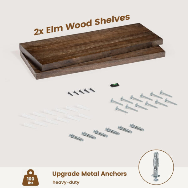 Rustic Elm Wood Floating Shelves for Wall, Live Edge 24"W x 9.2"D x 1.4"H, Set of 2 with Invisible Bracket, Wall Mounted Storage Shelves for Living Room Bedroom Kitchen Bathroom Decor, Natural Finish