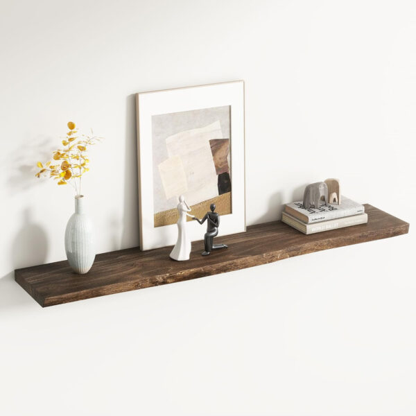 Rustic Elm Wood Floating Shelves for Wall, Live Edge 24"W x 9.2"D x 1.4"H, Set of 2 with Invisible Bracket, Wall Mounted Storage Shelves for Living Room Bedroom Kitchen Bathroom Decor, Natural Finish