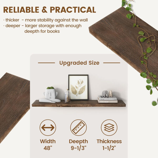 Rustic Elm Wood Floating Shelves for Wall, Live Edge 24"W x 9.2"D x 1.4"H, Set of 2 with Invisible Bracket, Wall Mounted Storage Shelves for Living Room Bedroom Kitchen Bathroom Decor, Natural Finish