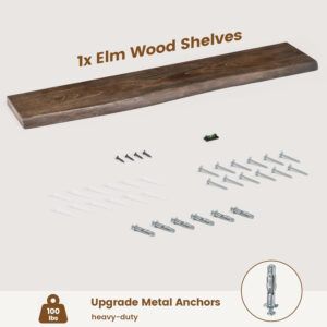 Rustic Elm Wood Floating Shelves for Wall, Live Edge 24"W x 9.2"D x 1.4"H, Set of 2 with Invisible Bracket, Wall Mounted Storage Shelves for Living Room Bedroom Kitchen Bathroom Decor, Natural Finish