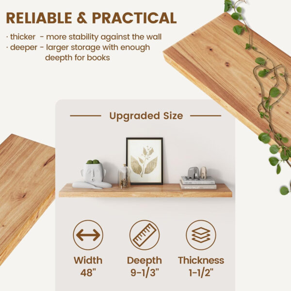 Rustic Elm Wood Floating Shelves for Wall, Live Edge 24"W x 9.2"D x 1.4"H, Set of 2 with Invisible Bracket, Wall Mounted Storage Shelves for Living Room Bedroom Kitchen Bathroom Decor, Natural Finish