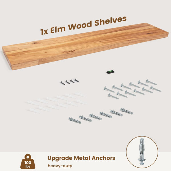 Rustic Elm Wood Floating Shelves for Wall, Live Edge 24"W x 9.2"D x 1.4"H, Set of 2 with Invisible Bracket, Wall Mounted Storage Shelves for Living Room Bedroom Kitchen Bathroom Decor, Natural Finish