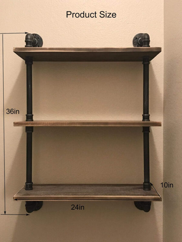 Industrial Pipe Shelving Bookshelf Rustic Modern Wood Ladder Storage Shelf 3 Tiers Retro Wall Mount Pipe Design DIY Shelving